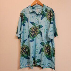Super Tech Polo Shirt Men XL Turtle Print Short Sleeve Performance Golf
